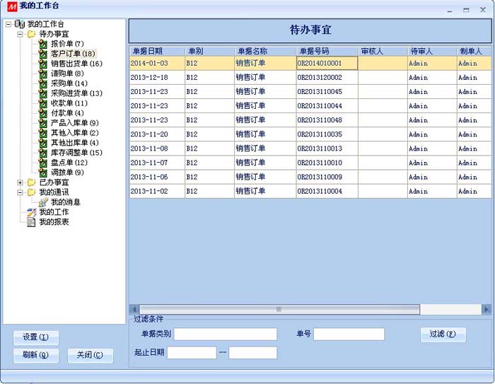 數(shù)新軟件ERP S2工廠版進銷存之我的工作臺