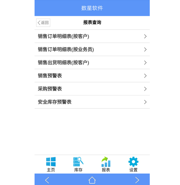 數(shù)新軟件ERP S2工廠版進銷存之手機端報表查詢
